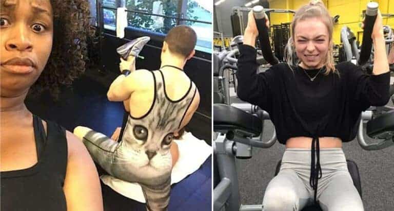 Kobiety na siłowni, jedna z nich z tatuażem kota na plecach.