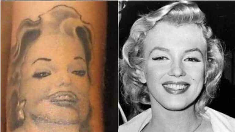 Tatuaż Marilyn Monroe na ręce, realistyczny i szczegółowy.