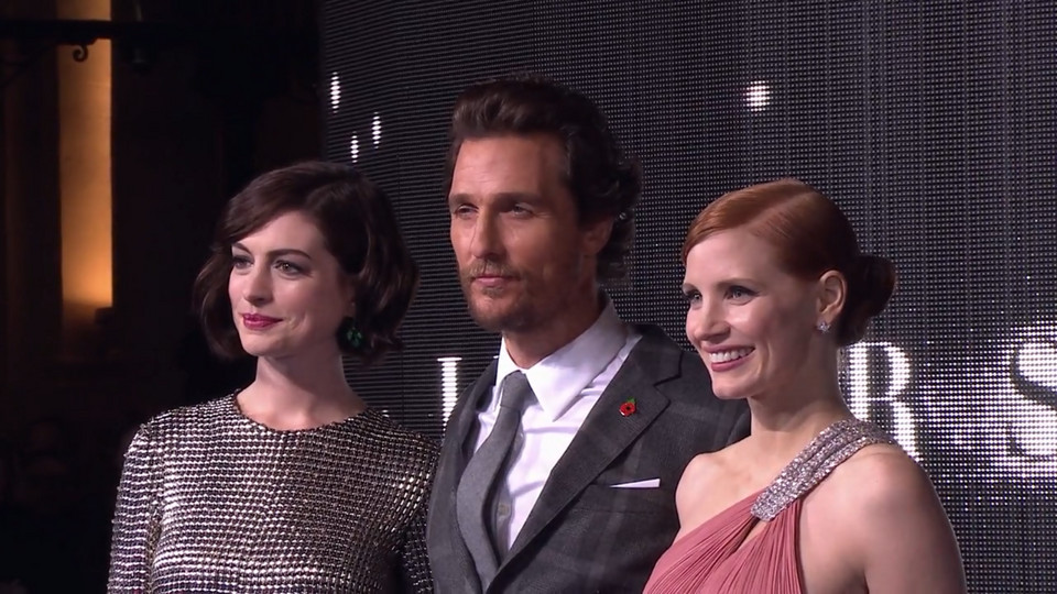 Anne Hathaway, Matthew McConaughey i Jessica Chastain podczas europejskiej premiery filmu Interstellar w 2014 roku
