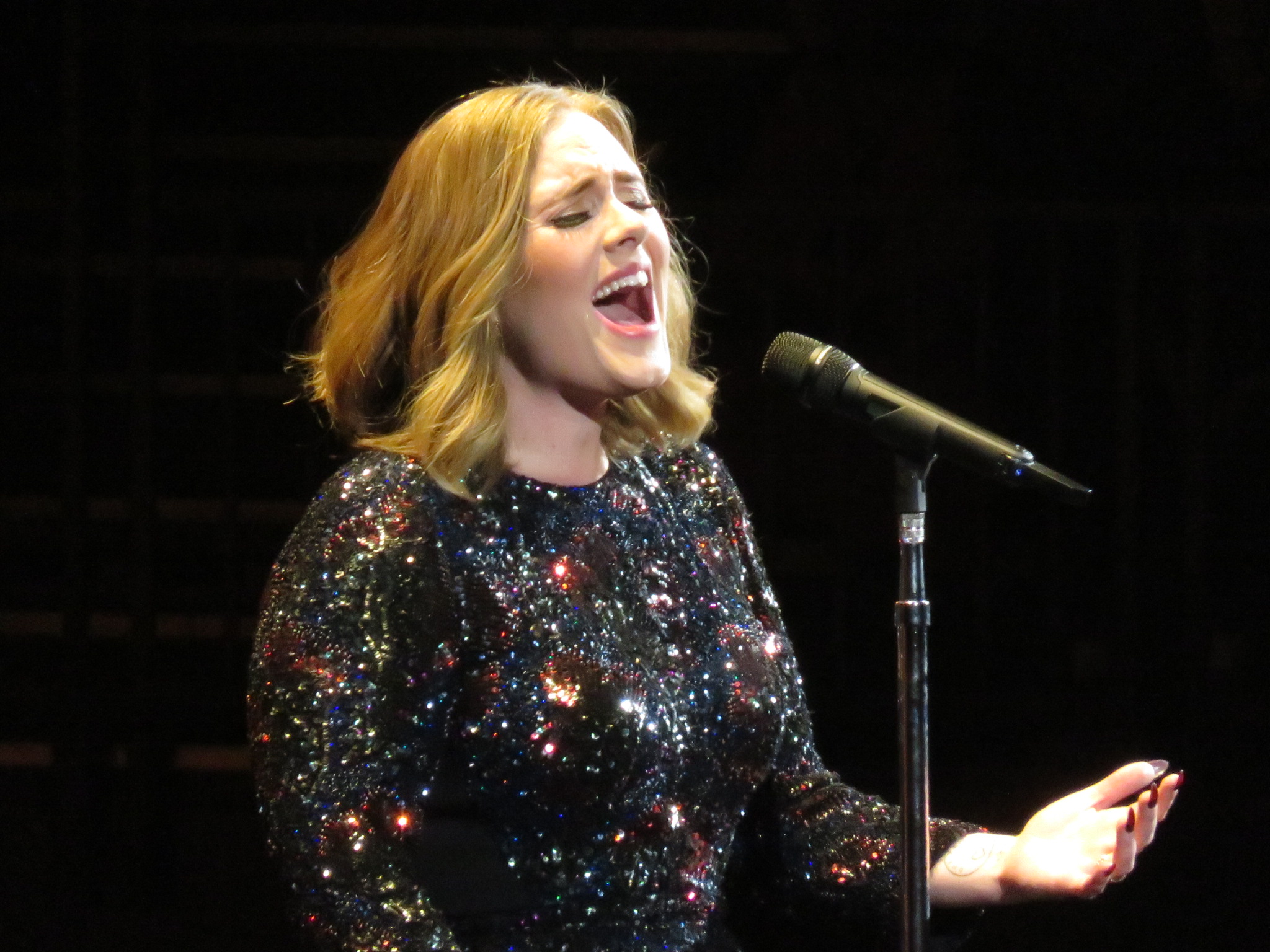 Adele śpiewa na koncercie w Birmingham w 2016 roku