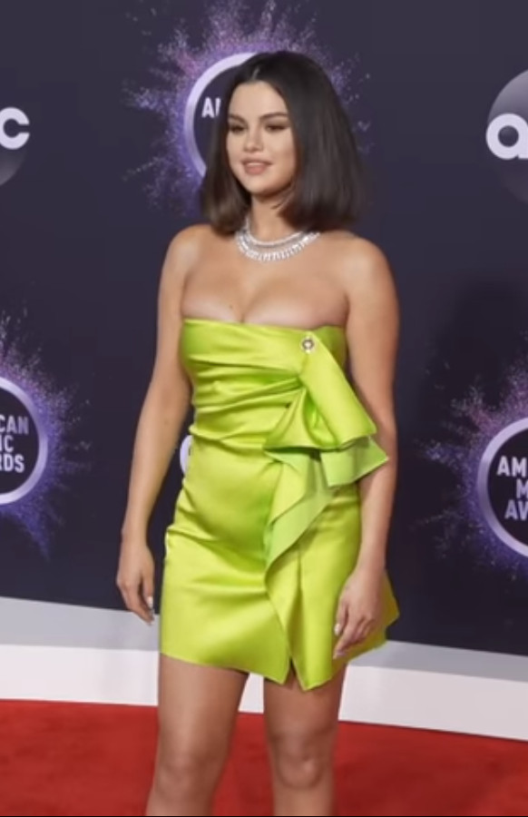 Selena Gomez na czerwonym dywanie American Music Awards 24 listopada 2019 roku, przed debiutem Rare Beauty.